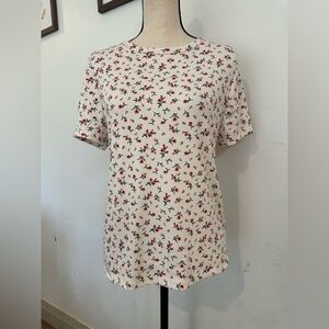 Lavon red mini floral all over print cream ribbed T-shirt size extra large